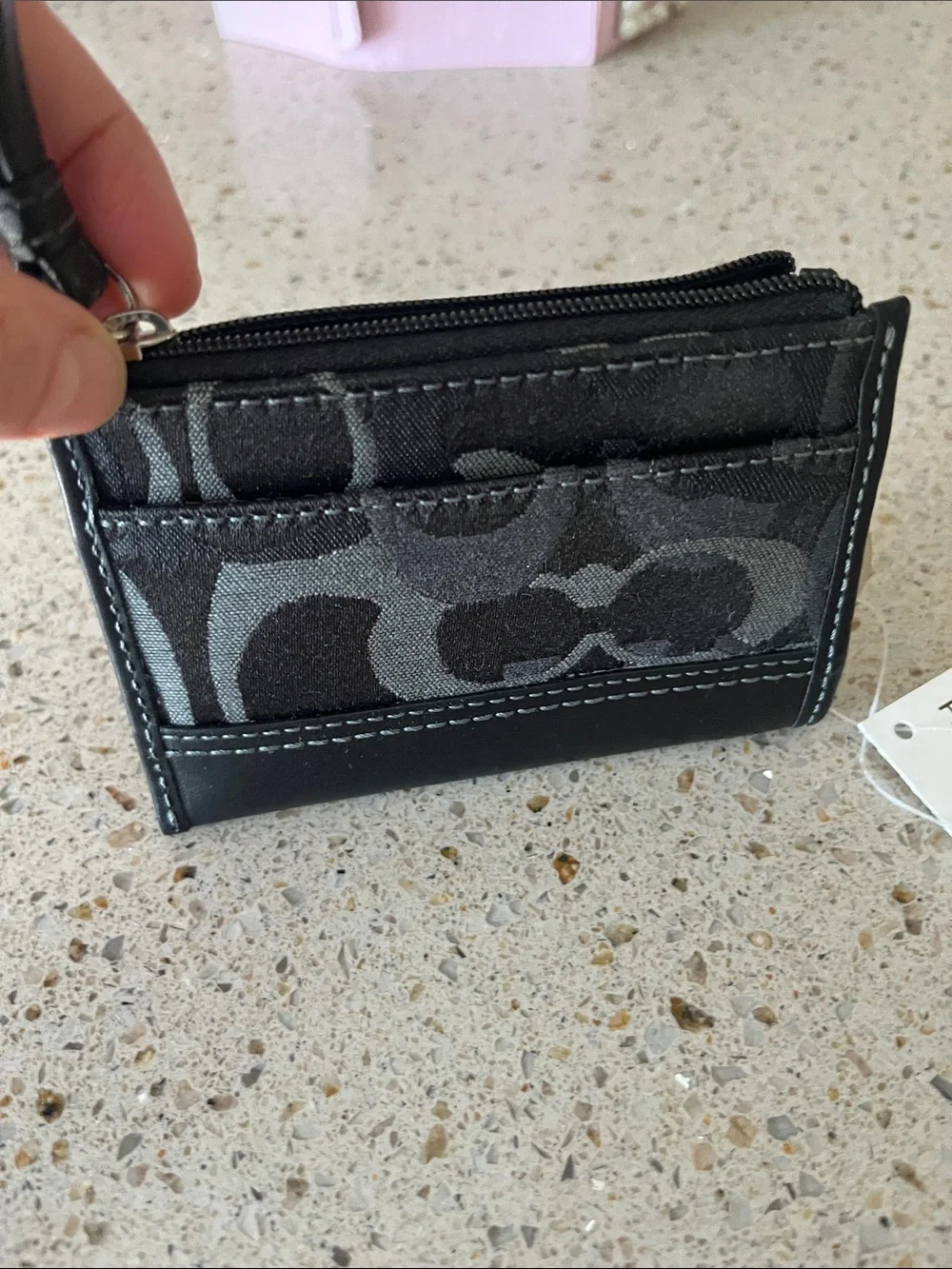 Coach Vintage logo Black and Gray Signature Mini Wallet with Key Chain